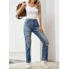 imageEVALESS Ripped Jeans for Women Plaid Patch Boyfriend Skinny Distressed Denim Jean Pants00 Sky Blue
