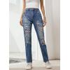 imageEVALESS Ripped Jeans for Women Plaid Patch Boyfriend Skinny Distressed Denim Jean Pants00 Sky Blue