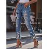 imageEVALESS Ripped Jeans for Women Plaid Patch Boyfriend Skinny Distressed Denim Jean Pants01 Sky Blue