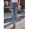 imageEVALESS Ripped Jeans for Women Plaid Patch Boyfriend Skinny Distressed Denim Jean Pants01 Sky Blue