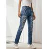 imageEVALESS Ripped Jeans for Women Plaid Patch Boyfriend Skinny Distressed Denim Jean Pants03 Sky Blue