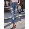imageEVALESS Ripped Jeans for Women Plaid Patch Boyfriend Skinny Distressed Denim Jean Pants04 Sky Blue