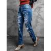imageEVALESS Ripped Jeans for Women Plaid Patch Boyfriend Skinny Distressed Denim Jean Pants05 Sky Blue