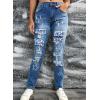 imageEVALESS Ripped Jeans for Women Plaid Patch Boyfriend Skinny Distressed Denim Jean Pants05 Sky Blue