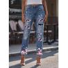 imageEVALESS Ripped Jeans for Women Plaid Patch Boyfriend Skinny Distressed Denim Jean Pants06 Sky Blue