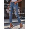 imageEVALESS Ripped Jeans for Women Plaid Patch Boyfriend Skinny Distressed Denim Jean Pants12 Halloween Sky Blue