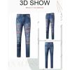 imageEVALESS Ripped Jeans for Women Plaid Patch Boyfriend Skinny Distressed Denim Jean Pants9a Sky Blue
