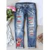 imageEVALESS Ripped Jeans for Women Plaid Patch Boyfriend Skinny Distressed Denim Jean PantsC95 Christmas Deer