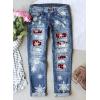 imageEVALESS Ripped Jeans for Women Plaid Patch Boyfriend Skinny Distressed Denim Jean PantsC95 Christmas Plaid