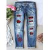 imageEVALESS Ripped Jeans for Women Plaid Patch Boyfriend Skinny Distressed Denim Jean PantsC95 Christmas Snow