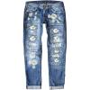 imageEVALESS Ripped Jeans for Women Plaid Patch Boyfriend Skinny Distressed Denim Jean Pants04 Sky Blue