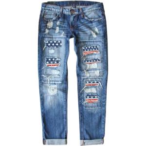imageEVALESS Ripped Jeans for Women Plaid Patch Boyfriend Skinny Distressed Denim Jean Pants00 Sky Blue