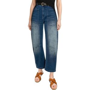 imageEVALESS Womens Baggy Barrel Jeans High Waisted Wide Leg Boyfriend Denim Ankle PantsReal Teal