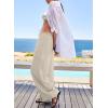 imageEVALESS Women Palazzo Pants Summer Casual Wide Leg High Waist Lounge Flowy Beach Trousers Travel Vacation OutfitsBeige