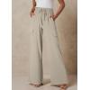 imageEVALESS Women Palazzo Pants Summer Casual Wide Leg High Waist Lounge Flowy Beach Trousers Travel Vacation OutfitsBeige