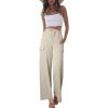 imageEVALESS Women Palazzo Pants Summer Casual Wide Leg High Waist Lounge Flowy Beach Trousers Travel Vacation OutfitsBeige