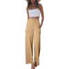 imageEVALESS Women Palazzo Pants Summer Casual Wide Leg High Waist Lounge Flowy Beach Trousers Travel Vacation OutfitsLight French Beige