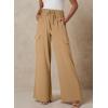 imageEVALESS Women Palazzo Pants Summer Casual Wide Leg High Waist Lounge Flowy Beach Trousers Travel Vacation OutfitsLight French Beige