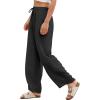 imageEVALESS Womens Baggy Wide Leg Pants Casual Drawstring Elastic Waisted Palazzo Harem Trousers with PocketsBlack