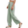 imageEVALESS Womens Baggy Wide Leg Pants Casual Drawstring Elastic Waisted Palazzo Harem Trousers with PocketsMist Green