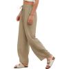 imageEVALESS Womens Baggy Wide Leg Pants Casual Drawstring Elastic Waisted Palazzo Harem Trousers with PocketsPale Khaki