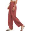 imageEVALESS Womens Baggy Wide Leg Pants Casual Drawstring Elastic Waisted Palazzo Harem Trousers with PocketsRed Clay