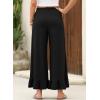 imageEVALESS Womens Wide Leg Pants Drawstring Elastic High Waisted Ruffle Hem Palazzo Pants with PocketsBlack