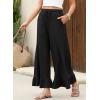 imageEVALESS Womens Wide Leg Pants Drawstring Elastic High Waisted Ruffle Hem Palazzo Pants with PocketsBlack