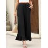 imageEVALESS Womens Wide Leg Pants Drawstring Elastic High Waisted Ruffle Hem Palazzo Pants with PocketsBlack