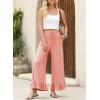 imageEVALESS Womens Wide Leg Pants Drawstring Elastic High Waisted Ruffle Hem Palazzo Pants with PocketsCoral Pink