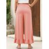 imageEVALESS Womens Wide Leg Pants Drawstring Elastic High Waisted Ruffle Hem Palazzo Pants with PocketsCoral Pink