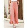 imageEVALESS Womens Wide Leg Pants Drawstring Elastic High Waisted Ruffle Hem Palazzo Pants with PocketsCoral Pink