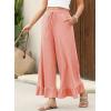 imageEVALESS Womens Wide Leg Pants Drawstring Elastic High Waisted Ruffle Hem Palazzo Pants with PocketsCoral Pink