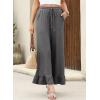 imageEVALESS Womens Wide Leg Pants Drawstring Elastic High Waisted Ruffle Hem Palazzo Pants with PocketsGrey