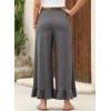 imageEVALESS Womens Wide Leg Pants Drawstring Elastic High Waisted Ruffle Hem Palazzo Pants with PocketsGrey