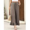 imageEVALESS Womens Wide Leg Pants Drawstring Elastic High Waisted Ruffle Hem Palazzo Pants with PocketsLigh Brown