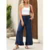 imageEVALESS Womens Wide Leg Pants Drawstring Elastic High Waisted Ruffle Hem Palazzo Pants with PocketsNavy Blue