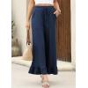 imageEVALESS Womens Wide Leg Pants Drawstring Elastic High Waisted Ruffle Hem Palazzo Pants with PocketsNavy Blue