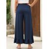 imageEVALESS Womens Wide Leg Pants Drawstring Elastic High Waisted Ruffle Hem Palazzo Pants with PocketsNavy Blue