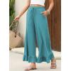 imageEVALESS Womens Wide Leg Pants Drawstring Elastic High Waisted Ruffle Hem Palazzo Pants with PocketsTurquoise