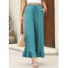 imageEVALESS Womens Wide Leg Pants Drawstring Elastic High Waisted Ruffle Hem Palazzo Pants with PocketsTurquoise