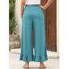 imageEVALESS Womens Wide Leg Pants Drawstring Elastic High Waisted Ruffle Hem Palazzo Pants with PocketsTurquoise