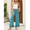 imageEVALESS Womens Wide Leg Pants Drawstring Elastic High Waisted Ruffle Hem Palazzo Pants with PocketsTurquoise