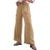 imageEVALESS Women Palazzo Pants Summer Casual Wide Leg High Waist Lounge Flowy Beach Trousers Travel Vacation OutfitsLight French Beige