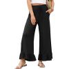 imageEVALESS Womens Wide Leg Pants Drawstring Elastic High Waisted Ruffle Hem Palazzo Pants with PocketsBlack