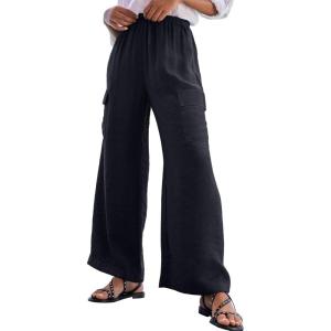 imageEVALESS Women Palazzo Pants Summer Casual Wide Leg High Waist Lounge Flowy Beach Trousers Travel Vacation OutfitsBlack