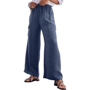 imageEVALESS Women Palazzo Pants Summer Casual Wide Leg High Waist Lounge Flowy Beach Trousers Travel Vacation OutfitsDark Grey