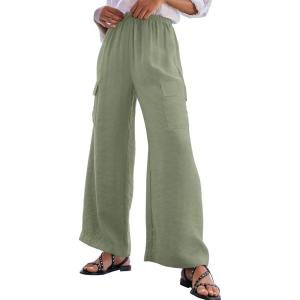 imageEVALESS Women Palazzo Pants Summer Casual Wide Leg High Waist Lounge Flowy Beach Trousers Travel Vacation OutfitsLaurel Green