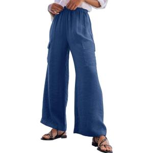 imageEVALESS Women Palazzo Pants Summer Casual Wide Leg High Waist Lounge Flowy Beach Trousers Travel Vacation OutfitsSail Blue