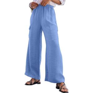 imageEVALESS Women Palazzo Pants Summer Casual Wide Leg High Waist Lounge Flowy Beach Trousers Travel Vacation OutfitsSky Blue